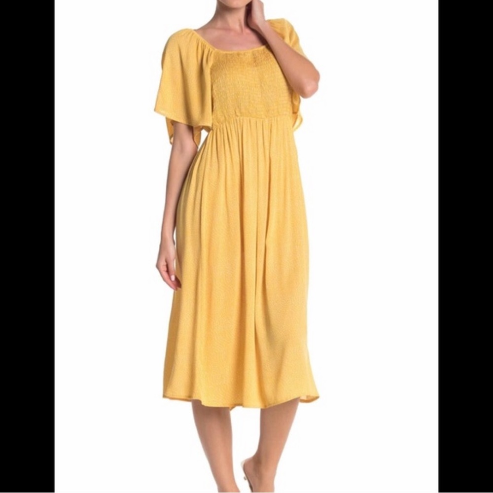 Susina smocked flutter sleeve midi dress XXS